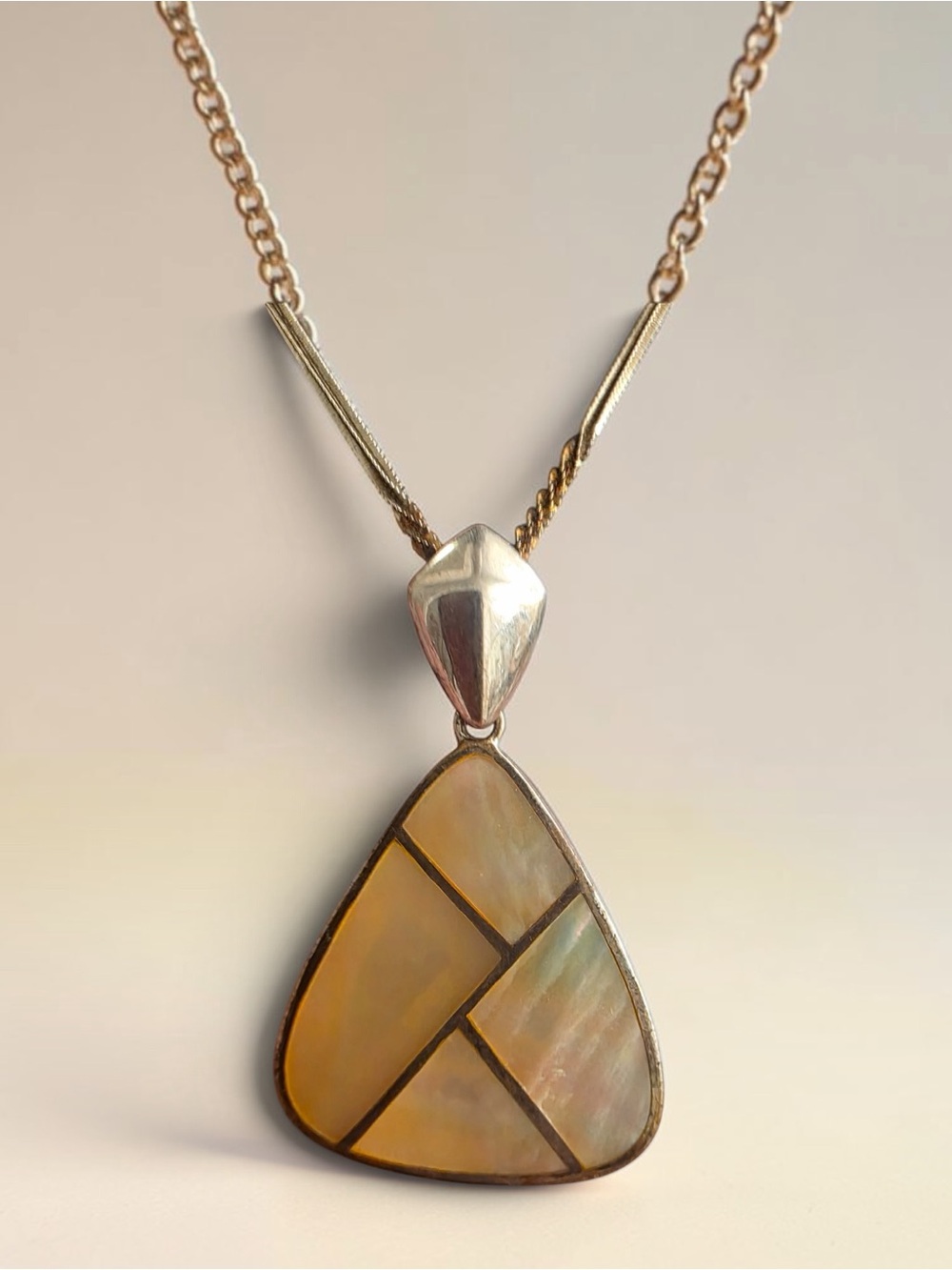 Silver & Gold Tone Iridescent Geometric Pendant Necklace